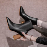 Thick-Heeled Short Boots Women's Single Boots 2021 New Autumn and Winter Pointed High-Heeled  Boots Mid-Tube Stretch Thin Boots