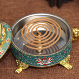 Incense Burner Incense Stick Holder Metal Tibetan Style Painted Enamel Zinc Alloy Coil Incense Crafts Home Office Decoration