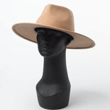 Classical Wide Brim Porkpie Fedora Hat Camel Black 100% Wool Hats
