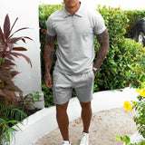QC542 - New Custom Logo Cotton Short Sleeve Polo Shirt and Shorts Set Mens
