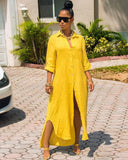 High Quality Loose Casual Solid Color Women'S Lapel Long Shirt Dress