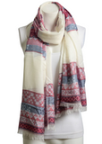 Red Mix Tribal Print Frayed Long Scarf