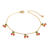 HOT 18k Real Gold Plated Colorful Zircon Cherry Peach Tropical Fruit Anklet for Women