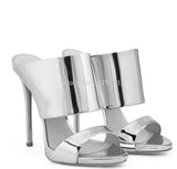 Rose Gold Patent Leather Platform Sandals Summer Slim Snake Pattern Dress Heels Ladies