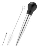 Turkey Baster Set with Silicone Bulb Stainless Steel Syringe Needles Cleaning Brush BBQ Barbecue Seasoning Tools