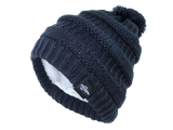 Fear0 NJ Warmest Plush Insulated Black/Gray/White Knit Cable Pom-Pom Beanie Hat