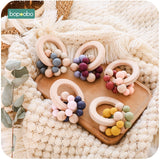 Bopoobo 1PC Baby Toys Beech Wooden Rattle Hand Teething Wooden Ring Can Chew Beads Play Gym BPA