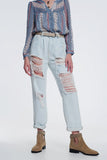 Super Ripped Boyfriend Jeans in Light Blue