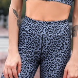 Aoxjox Yoga Women Seamless Gym Sport Leopard Print  Pants Workout Leggings Sexy High Waist Trousers Leopard Print Set