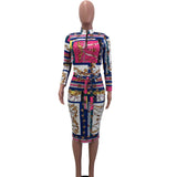 2019Hot Sale Long Sleeve Printed Two Piece Set Women Plus Size Casual Dress