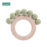 Bopoobo 1PC Baby Toys Beech Wooden Rattle Hand Teething Wooden Ring Can Chew Beads Play Gym BPA