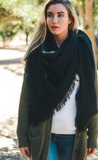 Warm Black Open Weave Square Scarf / Blanket