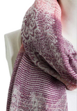 Woven Purple Mix Tribal Print Frayed Long Scarf