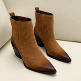 Pointed Toe Mid Heel Leather Boots for Women