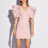A3453 Pink Puff Sleeve Mini Dress Stylish Fashion Office Lady Dress Wholesale Moq 1pcs