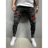Wholesale 2020 Slim-Fit Ripped Holes New Men's Painted Paint Jeans Patch Beggar Little Feet Pants Jumbo Size S-3xl