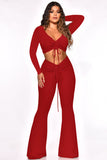 Fall Women Two Piece Jogger Set 2 Piece Set Long Sleeve Pleated Crop Top Flare Trousers Casual Two Piece Sets for Women Winter