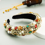 Baroque Hand Made Pearl Beading Gemstone Headband for Women