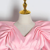 A3453 Pink Puff Sleeve Mini Dress Stylish Fashion Office Lady Dress Wholesale Moq 1pcs