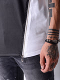White Zip T-shirt with Black Leather Look Panel 4651