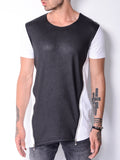 White Zip T-shirt with Black Leather Look Panel 4651