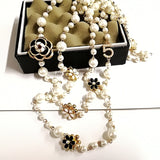 Mimiyagu Long Simulated Pearl Necklace for Women No.5 Double Layer