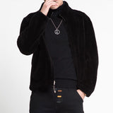 Mens Winter Slim Fit Short Shearling Jacket Real Wool Lining Office Work Coat Biker Man Suede Leather Outwear Coats Plus Size