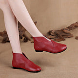 V Neck Concise Monk Shoes Women's Genuine Leather Ankle Boots Slip on