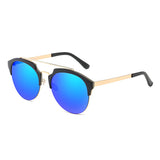 COROLLA | CA15 - Half Frame Mirrored Lens Horned Rim Sunglasses Circle