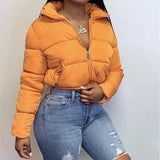 Solid Women Coat 2021 Hot Body-Shaped Chilly Parkas Autumn Winter Zipper Pocket Cotton-Padded Thick Jacket Female Outfits