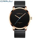 Relogio Masculino CRRJU Watch for Men Black Big Dial Casual Quartz Watches Unique Simple Sport Watches Mesh Waterproof Watch