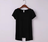 Sexy Brandy Melville AA Style Harajuku Camiseta Soft Back Slit Pullover T-Shirt Women Short Sleeve Tee dames kleding Top 3 Color