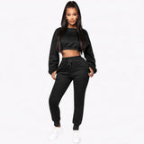 Women Clothing Wholesale Long Sleeve Clothes Women Solid Color Sets Thick Tracksuit Women Crop Top 2 Piece Sweat Pants Set