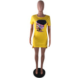 Hot Sale Short Sleeve Fashion Black African Art Girls Printed Summer Ladies Casual Midi T Shirt Dresses for Women 2021
