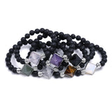 Reiki Healing Energy Stone Mala Bracelets Pyramid Charm Natural Amethysts Quartz Crystal Opal Black Lava Stone Strand Bracelets