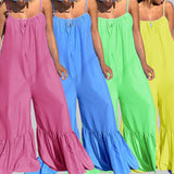 2021 New Loose Jumpsuits for Women Blue Spaghetti Strap Flare Pants Fashion High Street Wear Clothes Long Romper Jumpsuit Women
