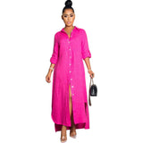 High Quality Loose Casual Solid Color Women'S Lapel Long Shirt Dress