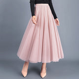 Fashion Solid Saias Mujer Long Maxi Pleated Midi High Waist