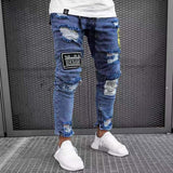 2021 New Italy Style Men's Distressed Destroyed Badge Pants Art Patches Skinny Biker White Jeans Slim Trousers