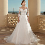 Fashion Lace Wedding Dresses With Sleeves Vestidos De Novia Elegant Beaded A-Line Bridal Gown Country Bride Dress