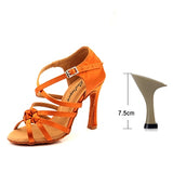 Ladingwu Bronze Silk Satin Latin Dance Shoes