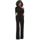 Fashion Wide Leg Slanted One Shoulder Belted Jumpsuits  Yoga