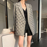 TWOTWINSTYLE Casual Plaid Blazer for Women Notched Long Sleeve Korean Ruched Loose Blazers Female Fashion New Clothing 2022