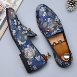 Men's Casual Smart Mixed Colors Shoes Black Embroidered Velvet Rubber Sole Loafers