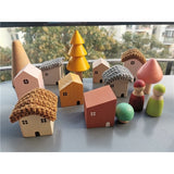 Kids Wooden Toy Color Nordic Buiding House Stacking Crochet House Blocks Hedgechog Unpaint Wooden Trees  Montessori Toy