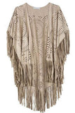 AYUALIN Camel Suede Floral Hollow Out Fringe Tassel Shawl Women Vintage Capes
