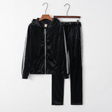 Fall 2021 Women Clothes Custom 2pc Lounge Jogger and Hoodie Set Casual Solid Velvet Two Piece Sets
