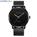 Relogio Masculino CRRJU Watch for Men Black Big Dial Casual Quartz Watches Unique Simple Sport Watches Mesh Waterproof Watch