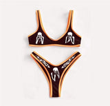 Women Small Skull Print Halloween Printed Swimwear Custom Printed Bikini Split Two Piece Swimsuit