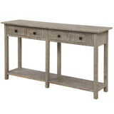 Console Table Decor Grey Wash Rustic Brushed Texture Tabletop With Drawer Bottom Rack for Living Room Hallway Entryway[US-Stock]